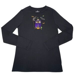 Halloween Owl Tee Embroidered Sequin Long Sleeve Black Purple Small S 4 to 6